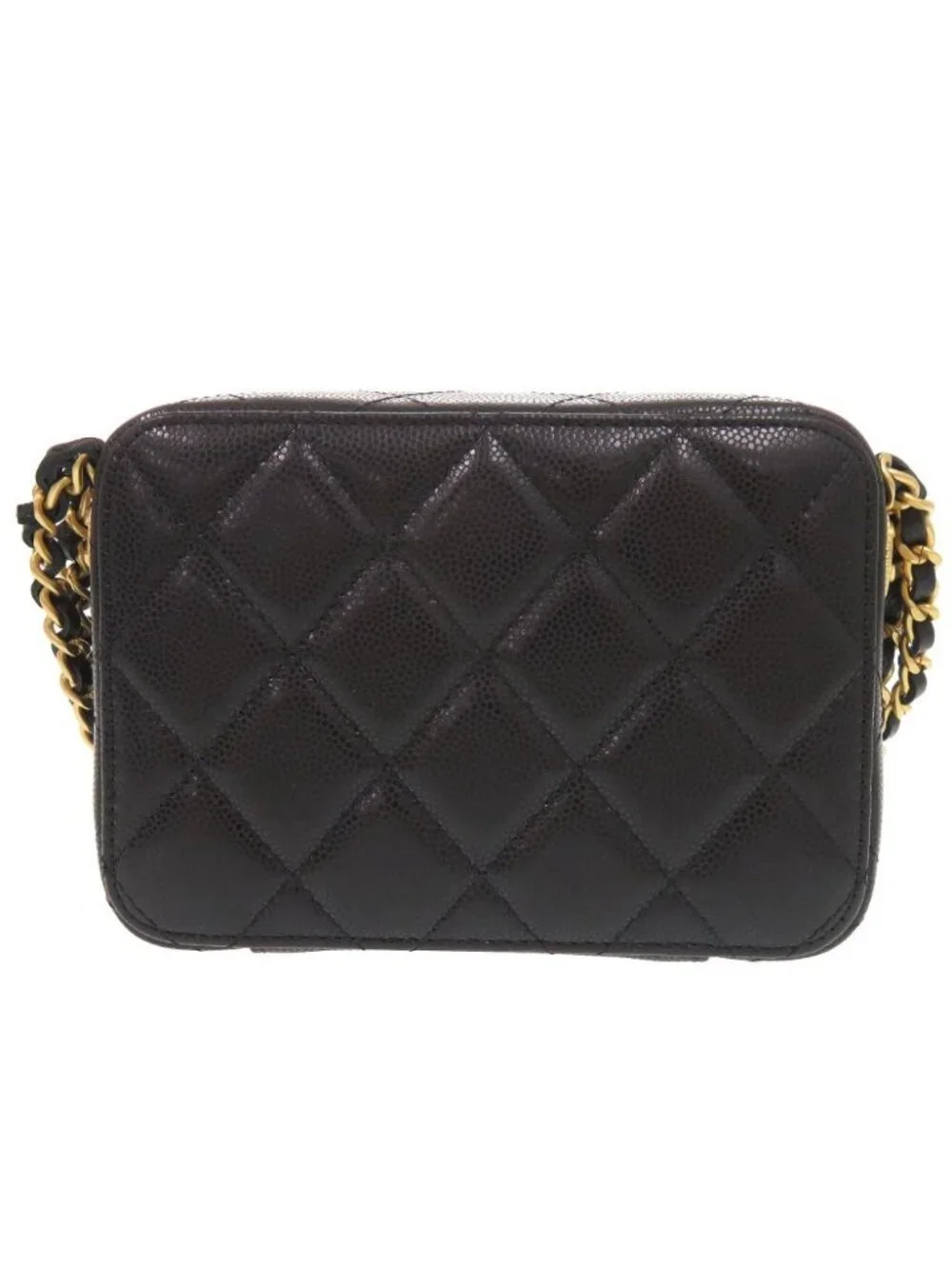 Chanel CC Logo Quilted Mini Camera Bag Caviar Leather Black Gold Chain